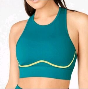 Fabletics Blare Cross Back Medium Impact Sports Bra Fjord/Lemonade Sz 2Xl